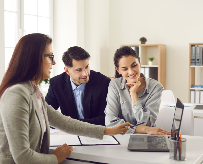title broker agent talking to clients