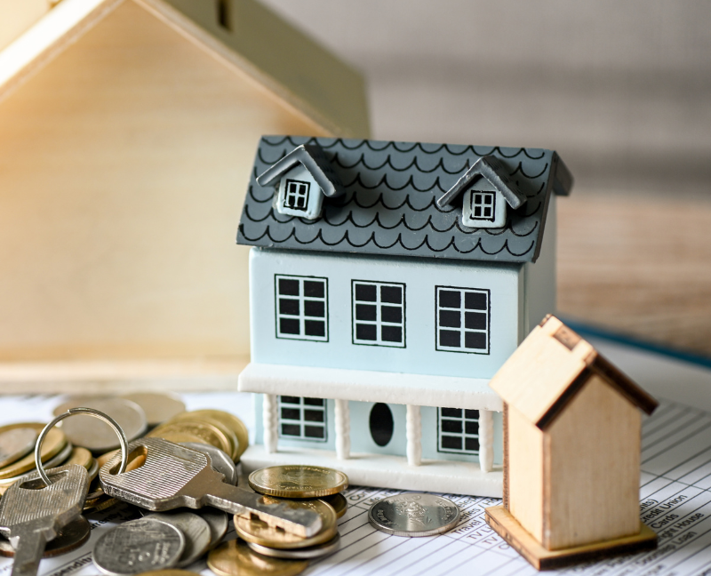 a home miniatures, keys and coins
