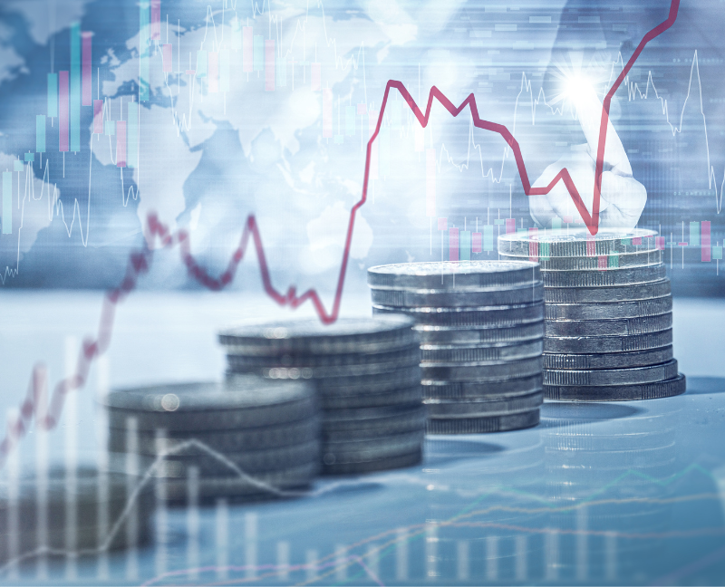 investment chart with coins